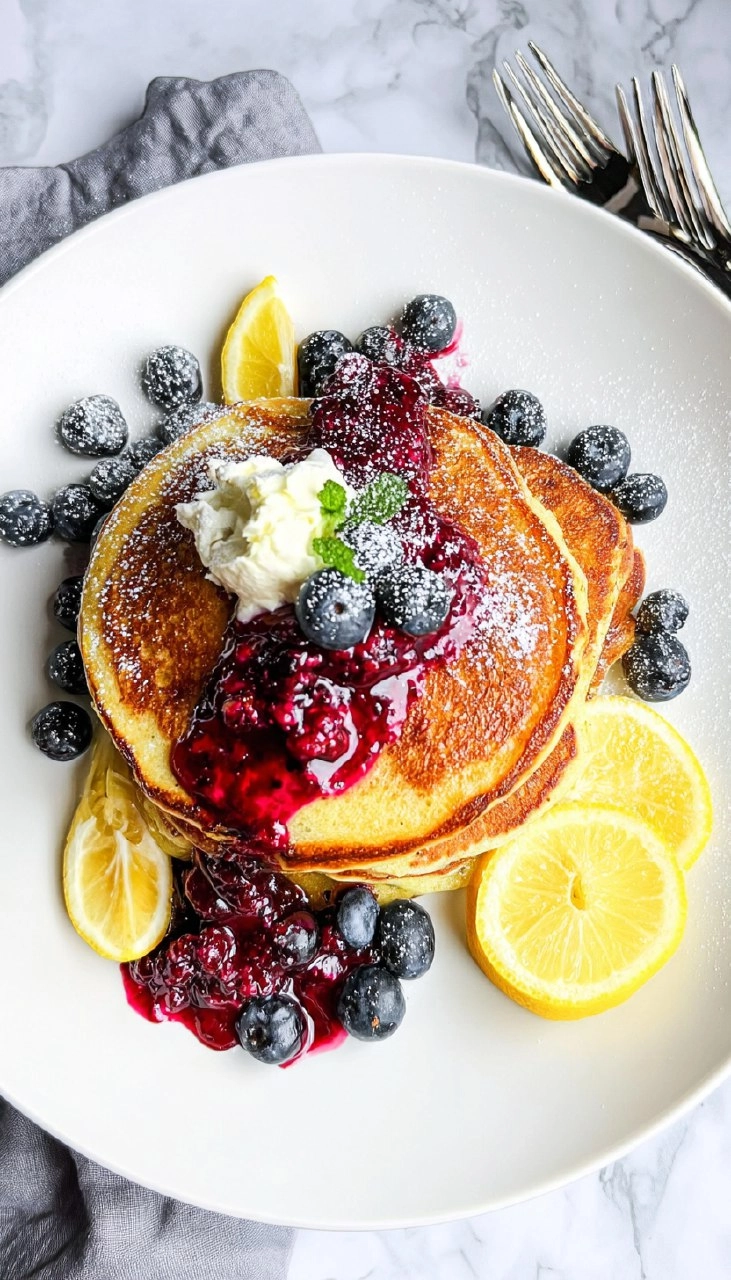 Lemon Ricotta Pancakes with Warm Berry Compote