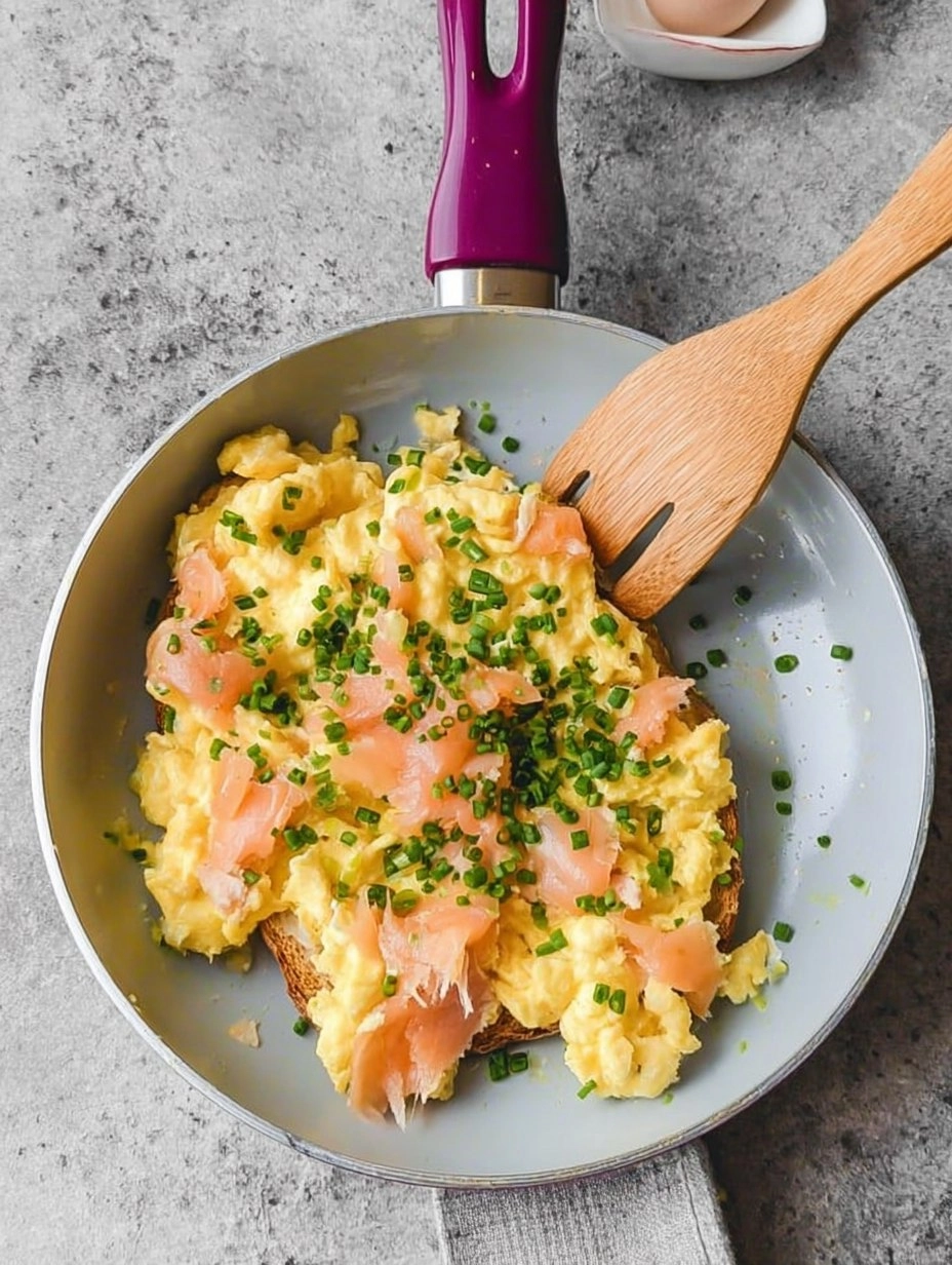 Soft Scrambled Eggs with Smoked Salmon &amp; Chives (Toast or Bagel)
