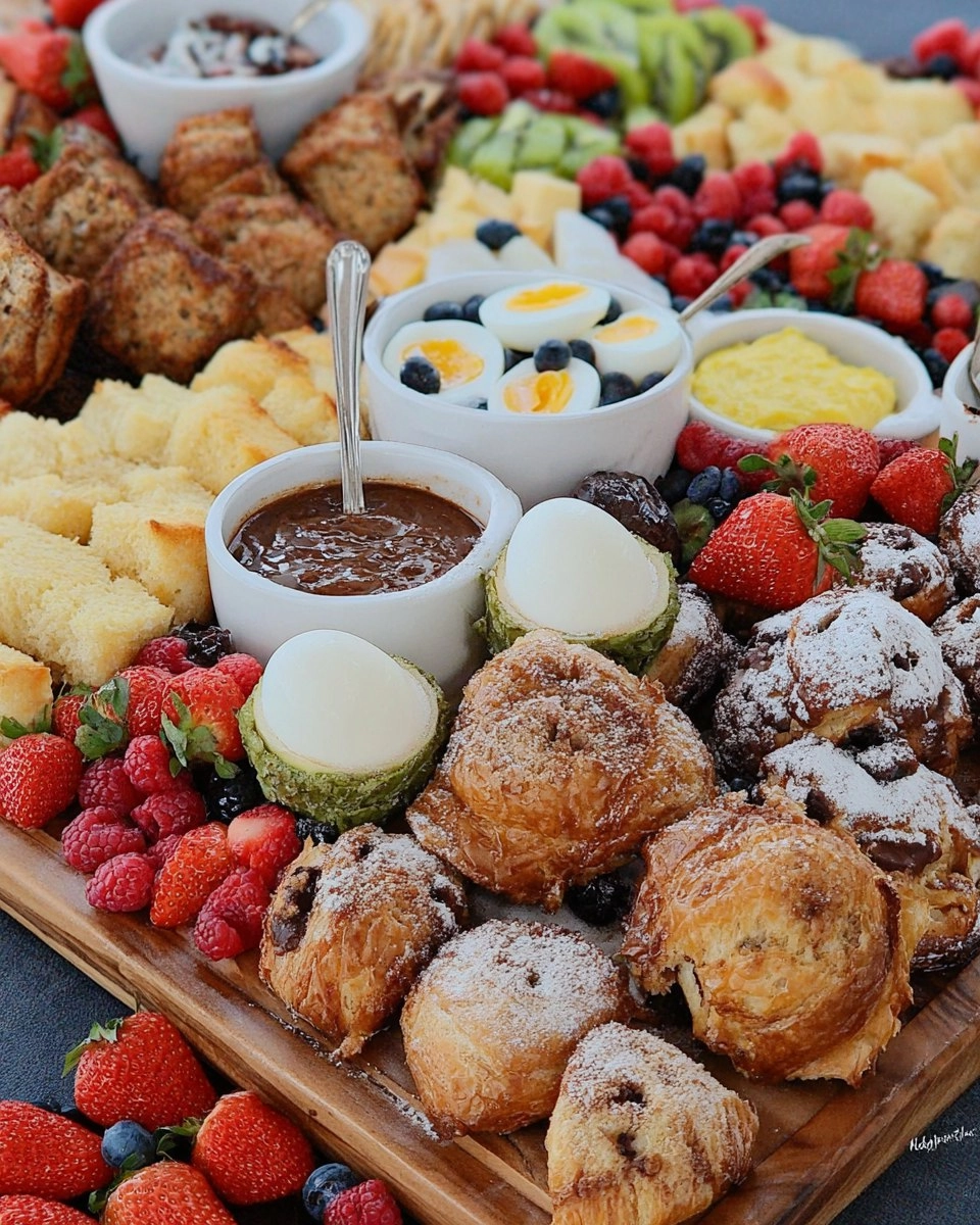Spring Brunch Board with Eggs, Pastries, Fruit & Dips