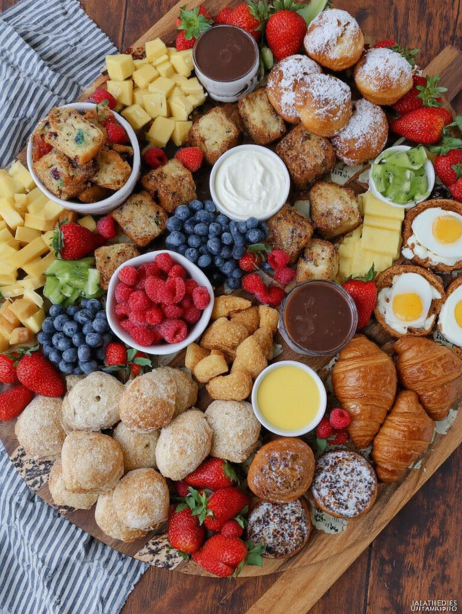 Spring Brunch Board with Eggs, Pastries, Fruit & Dips