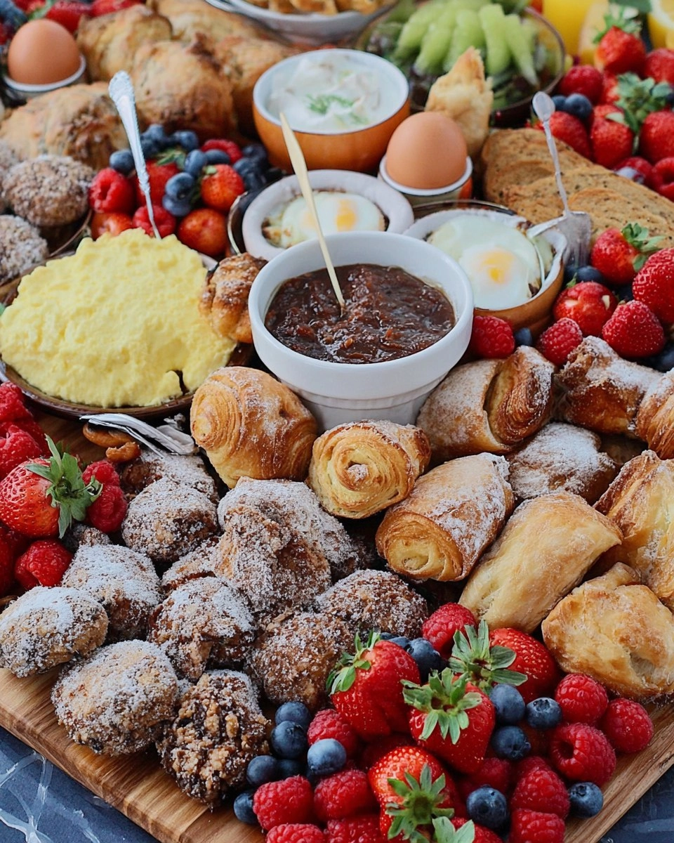 Spring Brunch Board with Eggs, Pastries, Fruit & Dips