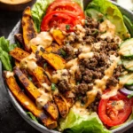 Burger Bowls with Chipotle Ranch Sweet Potato Fries 116 Burger-Bowls-with-Chipotle-Ranch-Sweet-Potato-Fries-Recipe