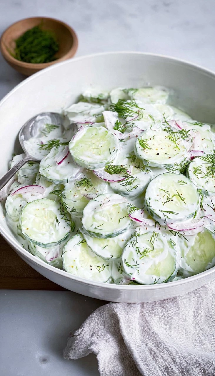Creamy Cucumber Salad with Sour Cream & Dill