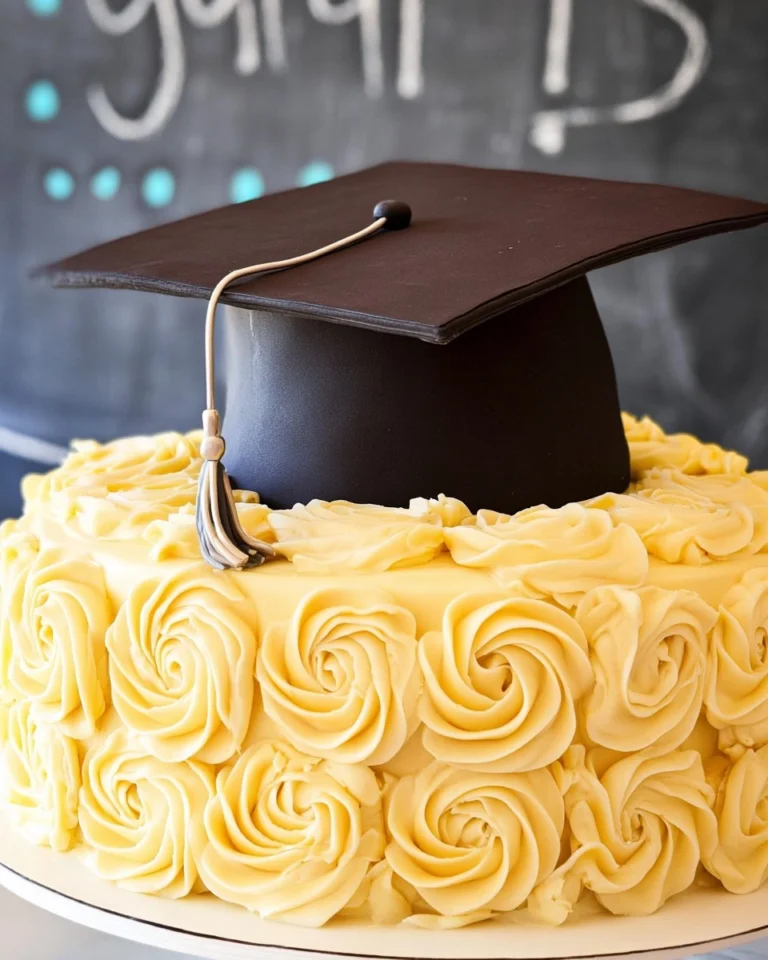 Elegant-Graduation-Cake-with-Fondant-Cap-Topper-Recipe