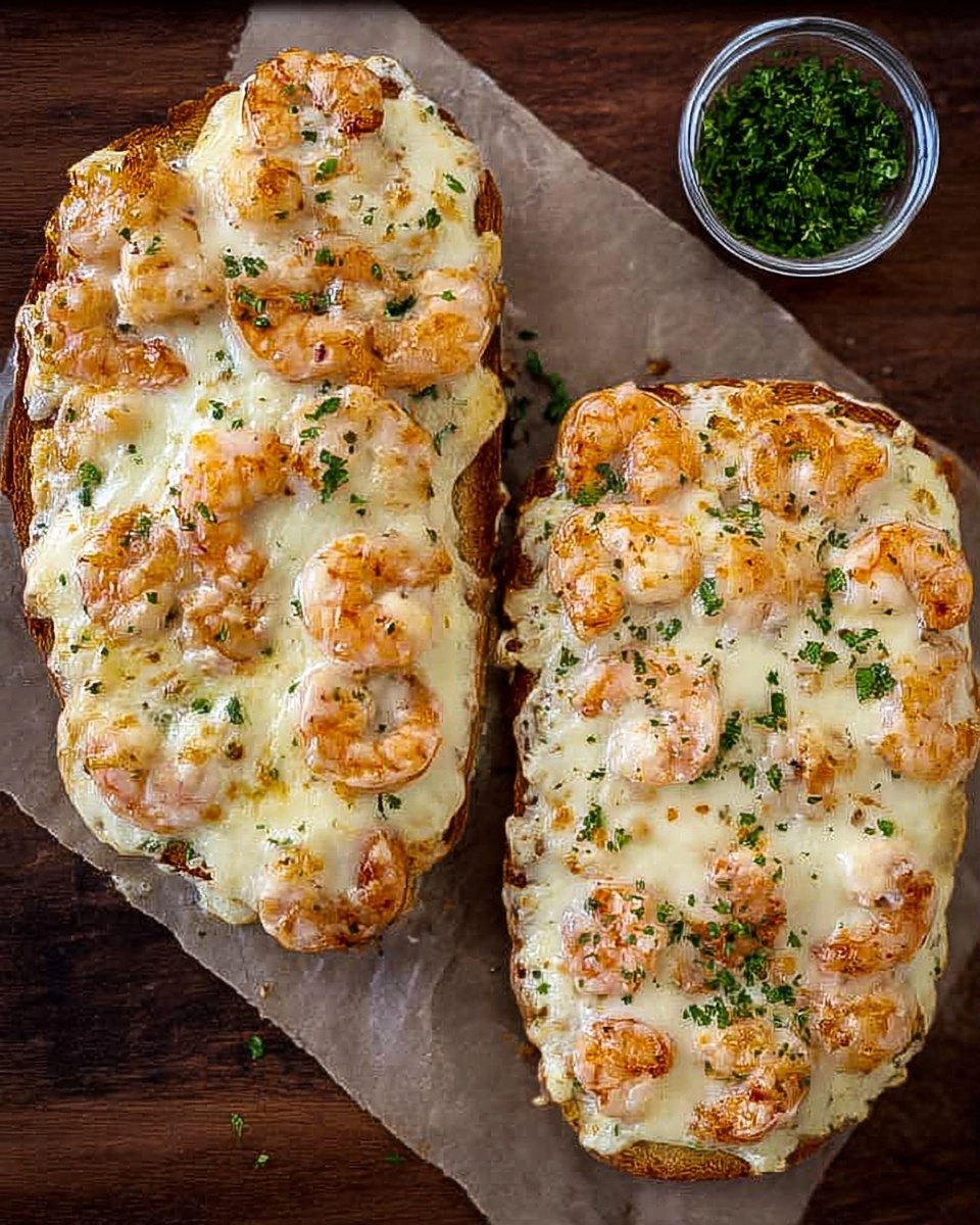 Shrimp Alfredo Garlic Bread