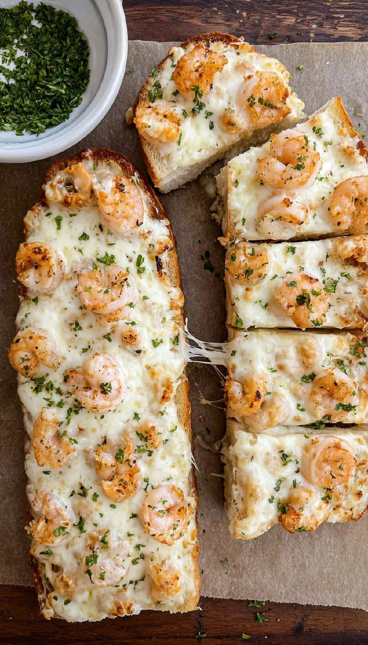 Shrimp Alfredo Garlic Bread