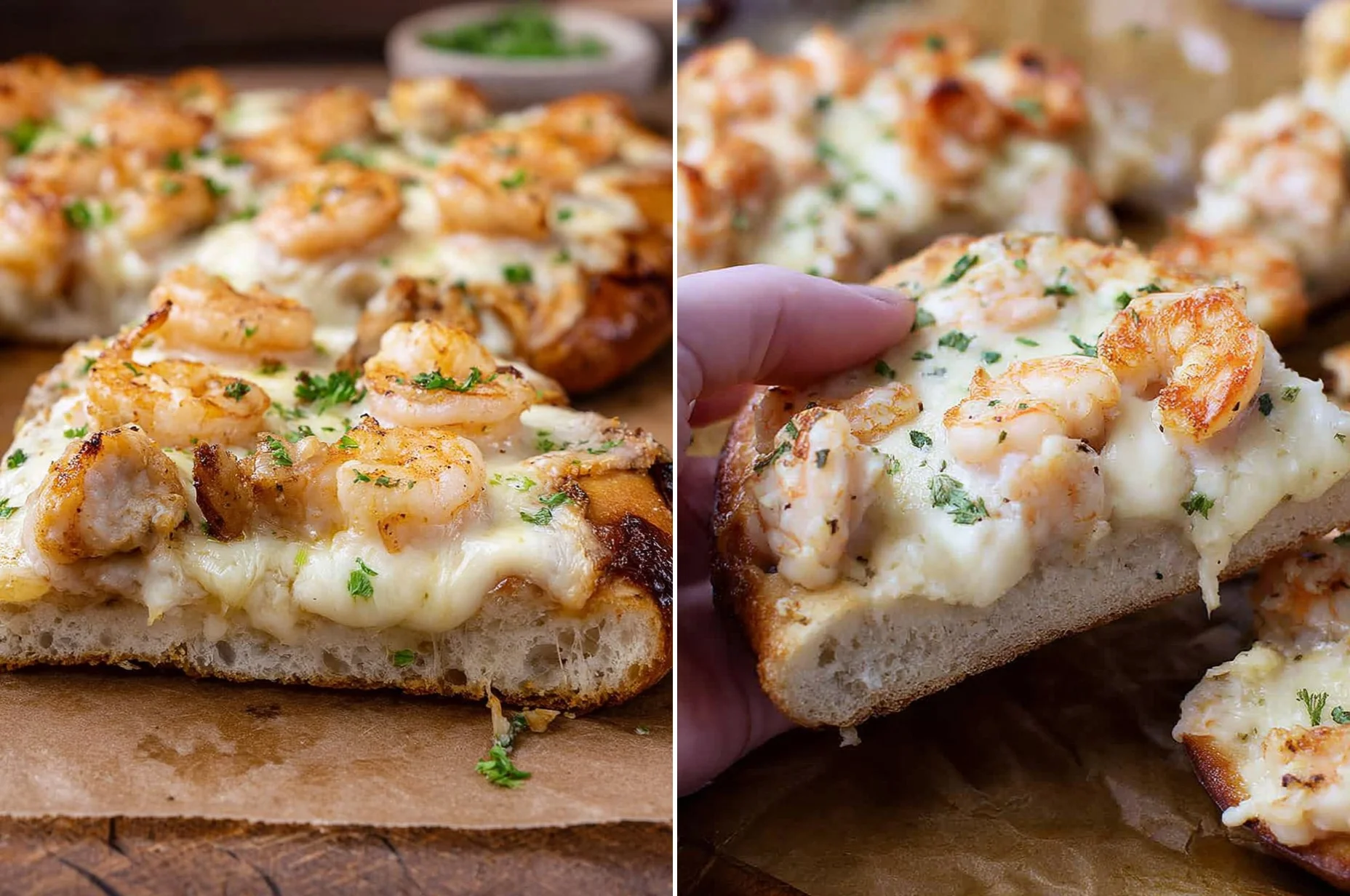 Shrimp Alfredo Garlic Bread