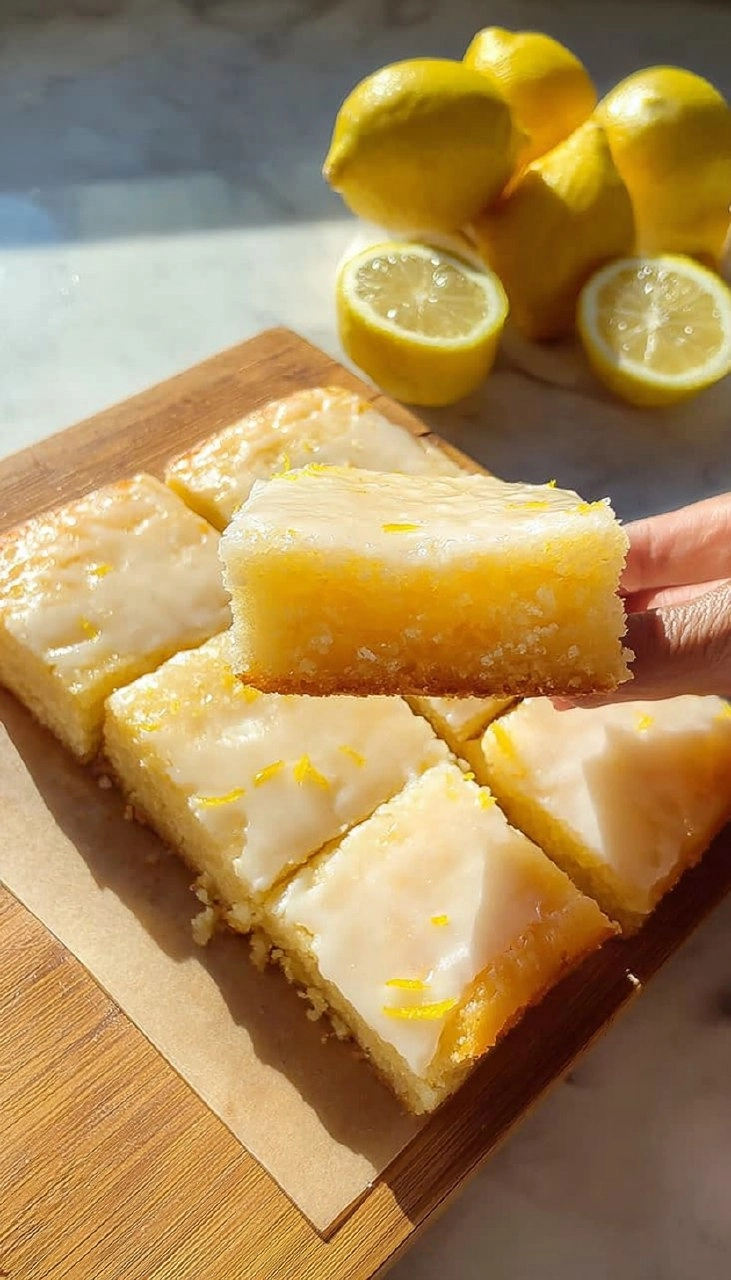 Soft and Bright Lemon Brownies with White Chocolate Glaze
