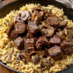 Steak-Bites-with-Creamy-Mushroom-Orzo-Recipe