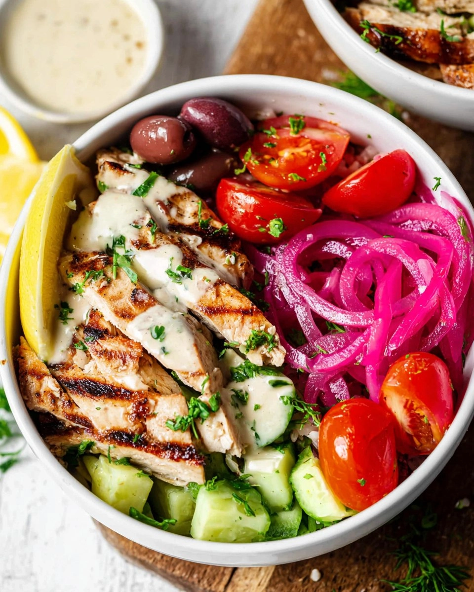 Greek Chicken Bowls with Lemon Garlic Tahini Sauce (Healthy Mediterranean Bowls)