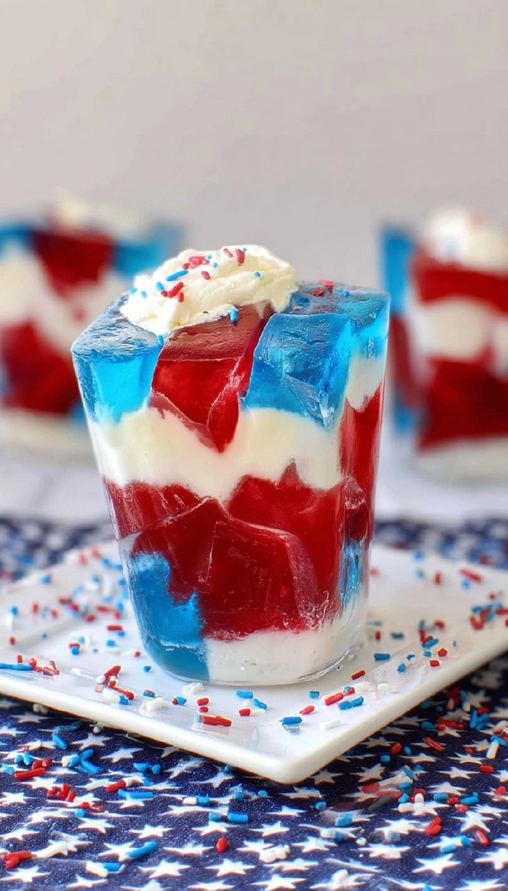 Red, White, and Blue Jello with Cream
