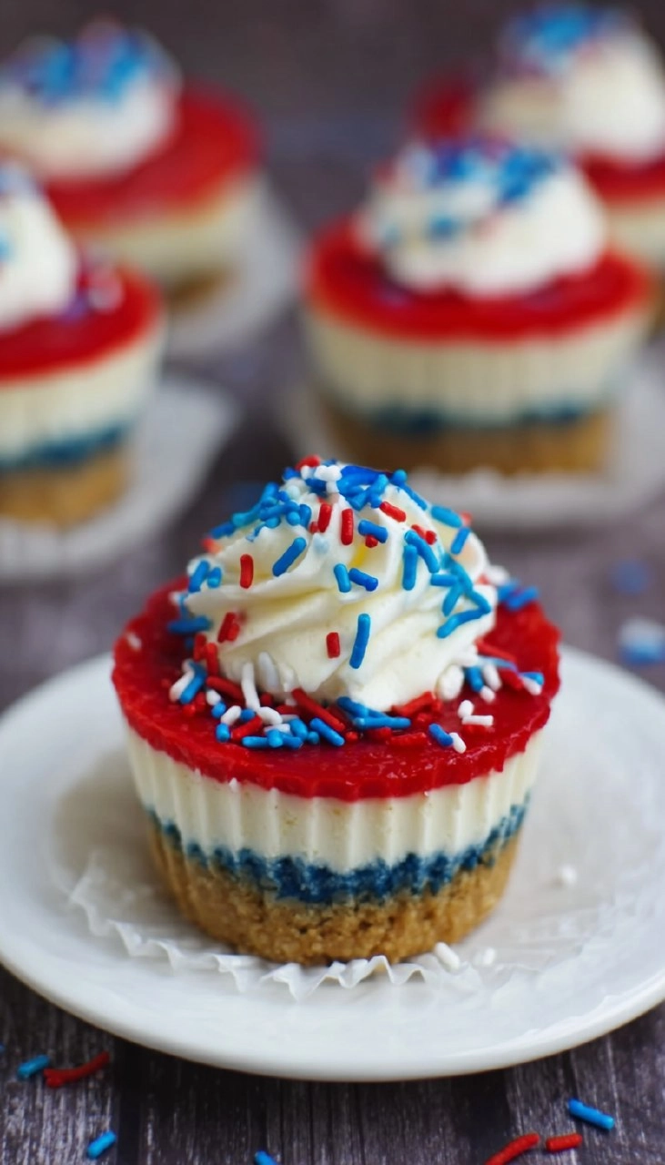 Red, White and Blue Mini Cheesecakes