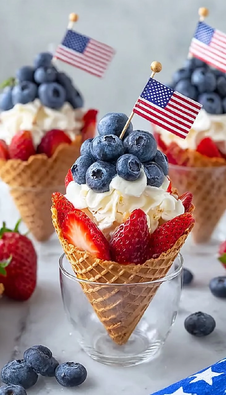 No-Bake 4th of July Patriotic Fruit Cones
