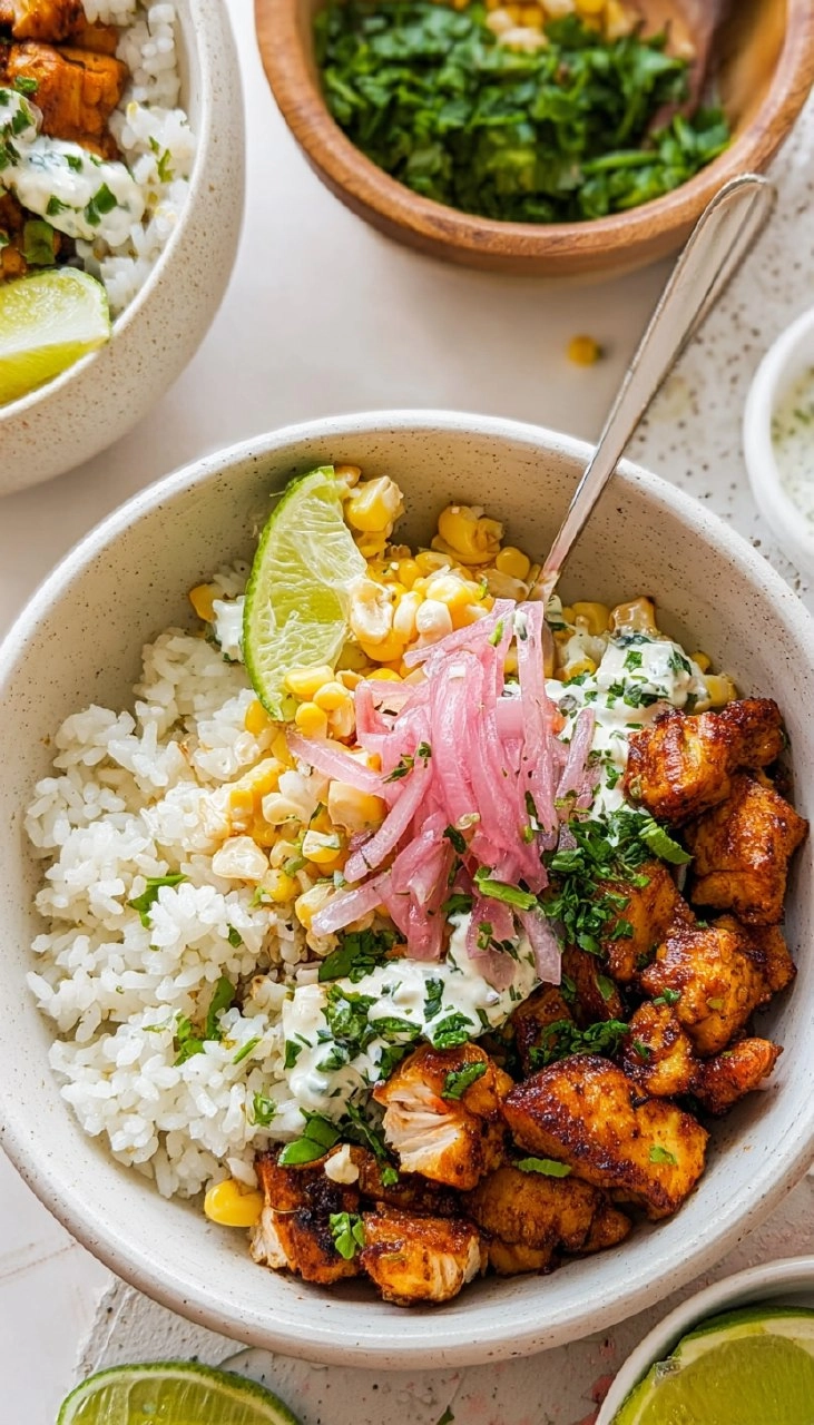 Street Corn Chicken Rice Bowls