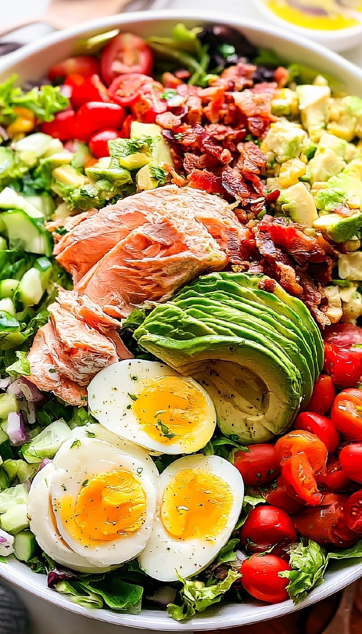 Salmon Cobb Salad with Avocado and Bacon (Whole30, Keto)