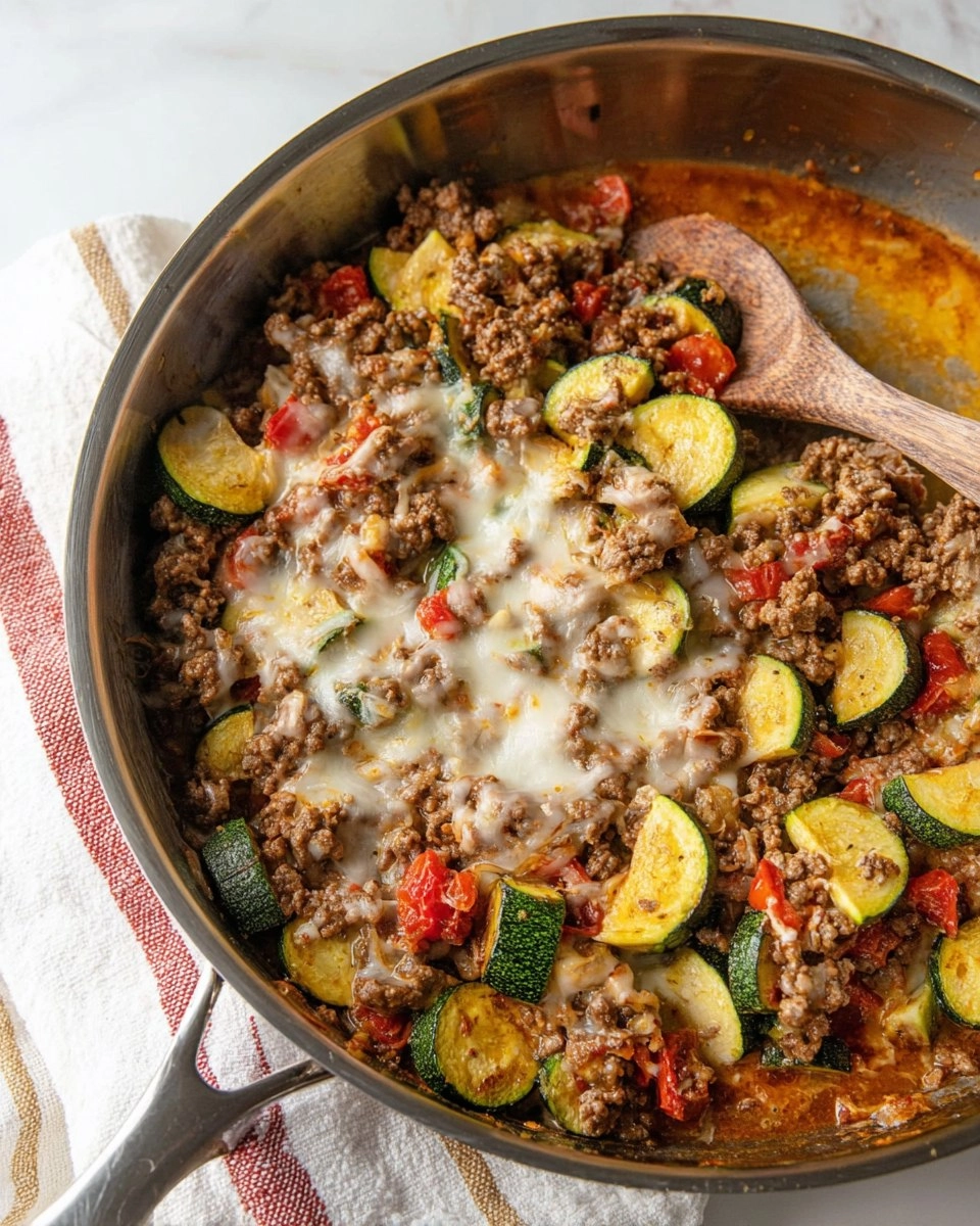 Cheesy Ground Beef Zucchini Skillet