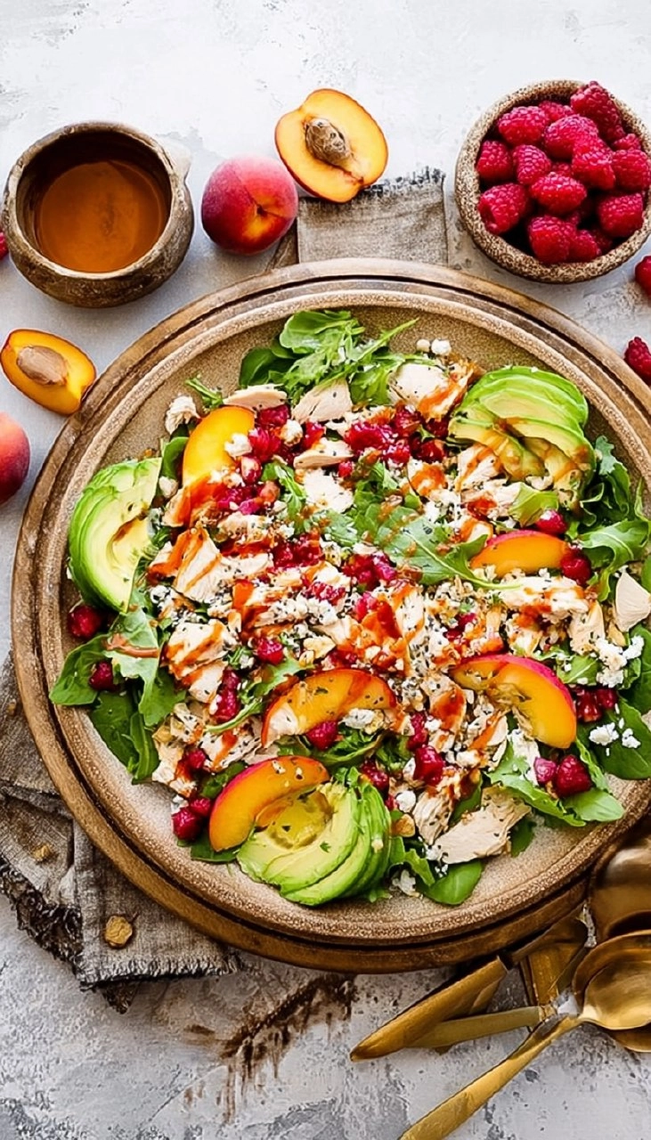Chicken Salad with Peaches, Avocado & Fresh Raspberry Dressing