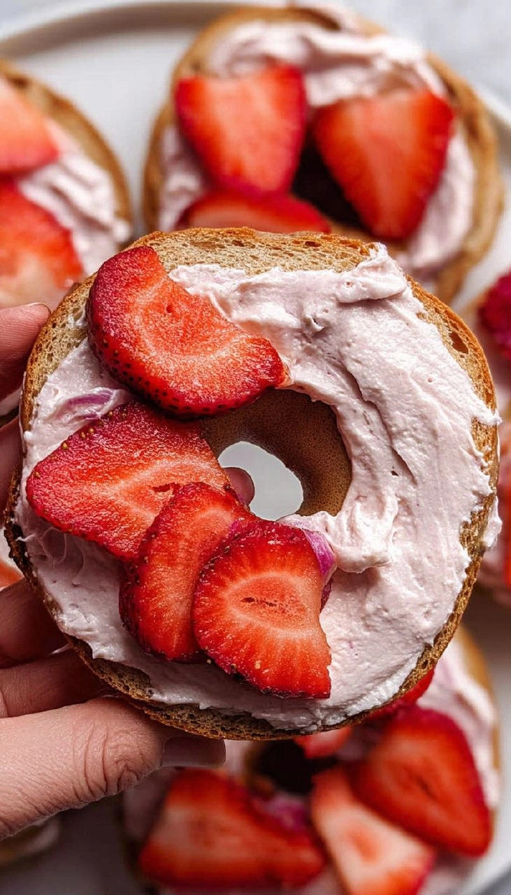 Strawberry Cottage Cheese Bagels