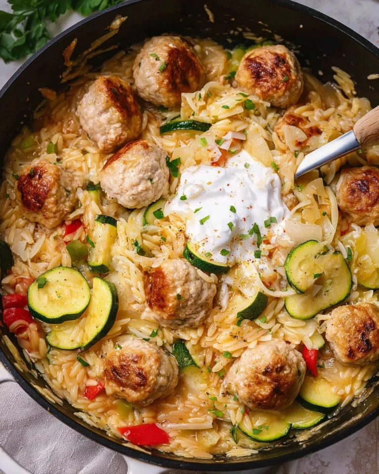 Summer-Squash-Orzo-Skillet-with-Chicken-Meatballs-Recipe